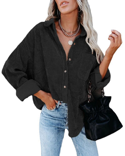 Astylish Womens Corduroy Shirts Casual Long Sleeve Button Down Blouses Tops