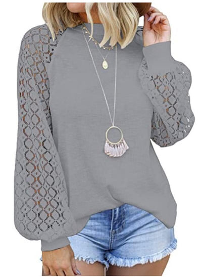 Women’s Lace Long Sleeve Tops Fall Casual Loose Blouses T-Shirts Tops