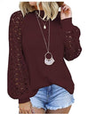 Women’s Lace Long Sleeve Tops Fall Casual Loose Blouses T-Shirts Tops