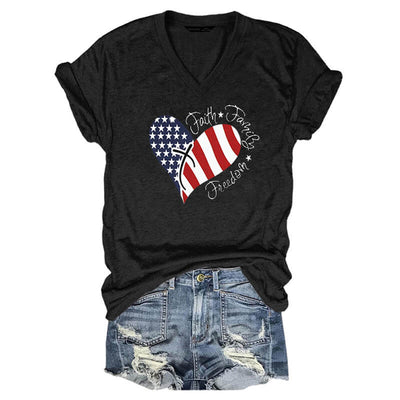 V-Neck Independence Day Print T-Shirt