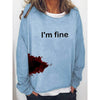 Women's Halloween Humor Funny Bloodstained I'm Fine Printed Long Sleeve T-Shirt