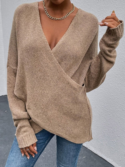 Draped in Style Color Block Long Sleeve Sweater