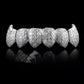 WHITE GOLD PLATED FANGED CZ CLUSTER PREMIUM GRILLS