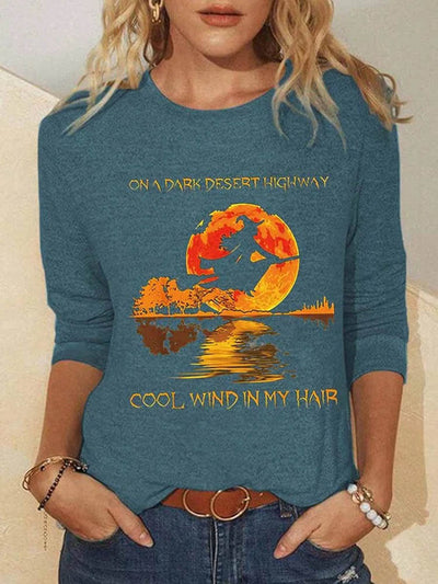 Women On A Dark Desert Highway Cool Wind In My Hair Halloween Text Letters Tops