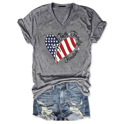 V-Neck Independence Day Print T-Shirt