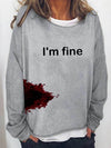 Women's Halloween Humor Funny Bloodstained I'm Fine Printed Long Sleeve T-Shirt