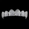 WHITE GOLD PLATED FANGED CZ CLUSTER PREMIUM GRILLS