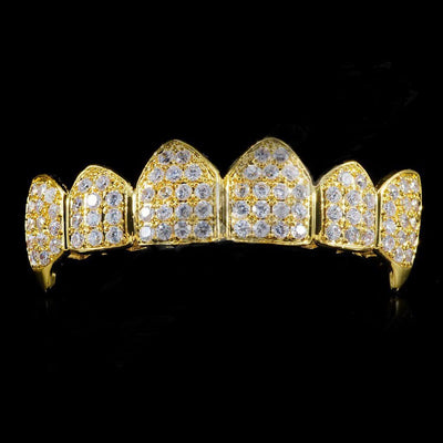 GOLD PLATED FANGED CZ CLUSTER PREMIUM GRILLS