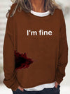 Women's Halloween Humor Funny Bloodstained I'm Fine Printed Long Sleeve T-Shirt