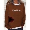 Women's Halloween Humor Funny Bloodstained I'm Fine Printed Long Sleeve T-Shirt