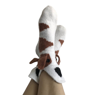 White Dog Knitted Warm 3D Floor Socks