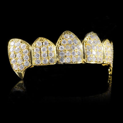 GOLD PLATED FANGED CZ CLUSTER PREMIUM GRILLS