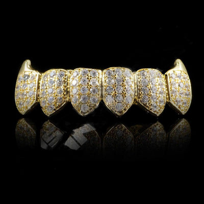 GOLD PLATED FANGED CZ CLUSTER PREMIUM GRILLS