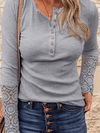 Women's Long Sleeve Tops Lace V Neck Button Down Henley Shirts Blouses