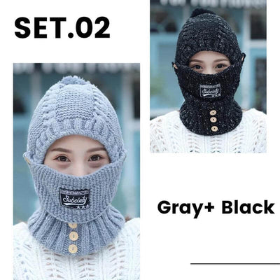 2 in 1 Mask Scarf Knitted Hat