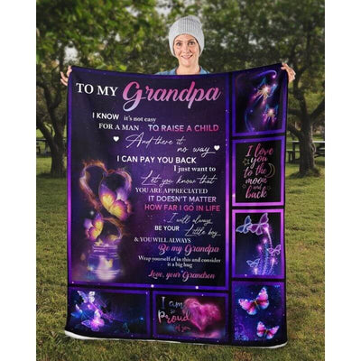 To My Grandpa - From Grandson - Butterflyblanket - A315 - Premium Blanket