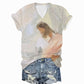 Women's Jesus Print V Neck T-Shirts