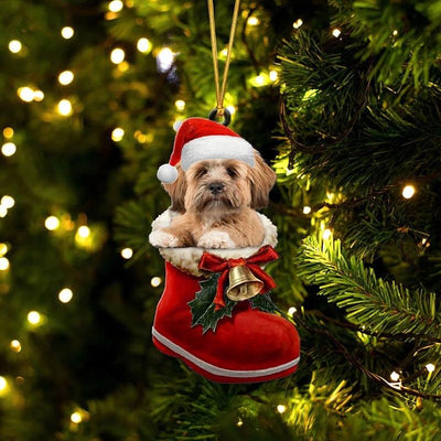 Lhasa Apso In Santa Boot Christmas Hanging Ornament SB045