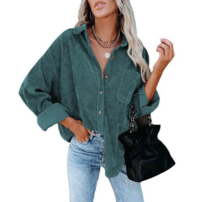 Astylish Womens Corduroy Shirts Casual Long Sleeve Button Down Blouses Tops