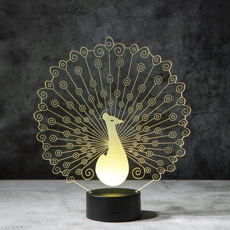 Peafowl Peacock 3D Illusion Lamp