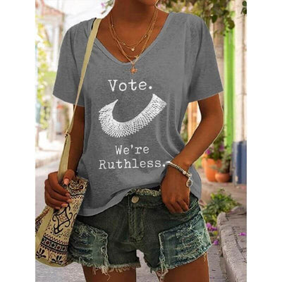 V-Neck Letter Print Casual T-Shirt